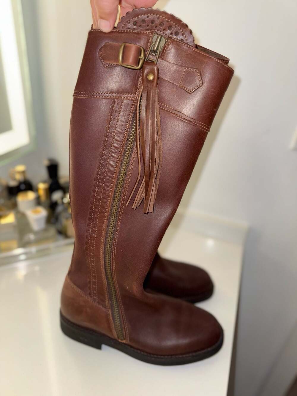 El Estribo Brown Leather Equestrian Tassel Boots Size 37